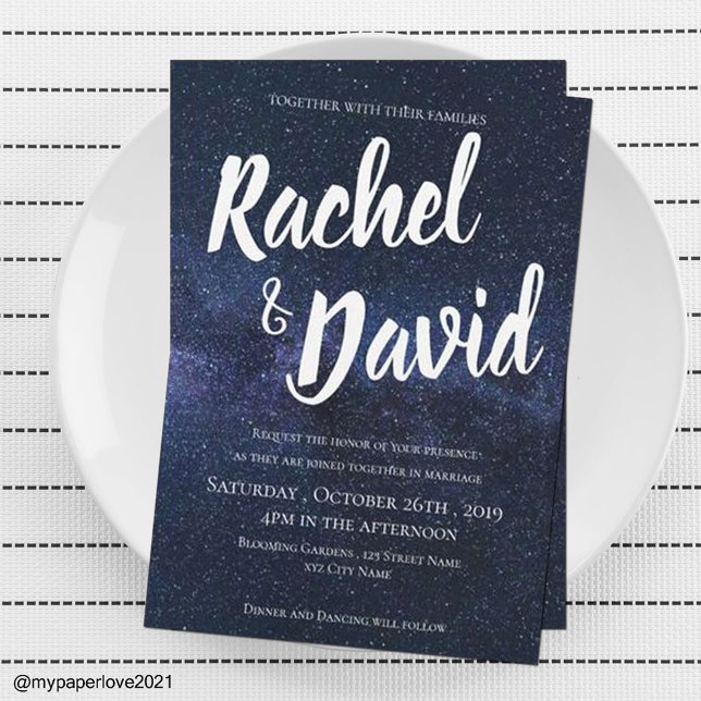 Carte Sous les étoiles Mariage de typographie du ciel bl (Créateur téléchargé)