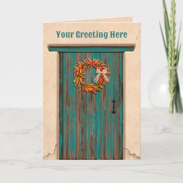 Carte Southwest Chile Ristra Wreath on Rustic Blue Door (Devant)