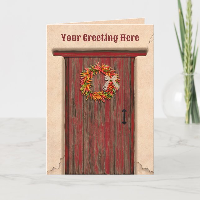 Carte Southwest Chile Ristra Wreath on Rustic Red Door (Devant)