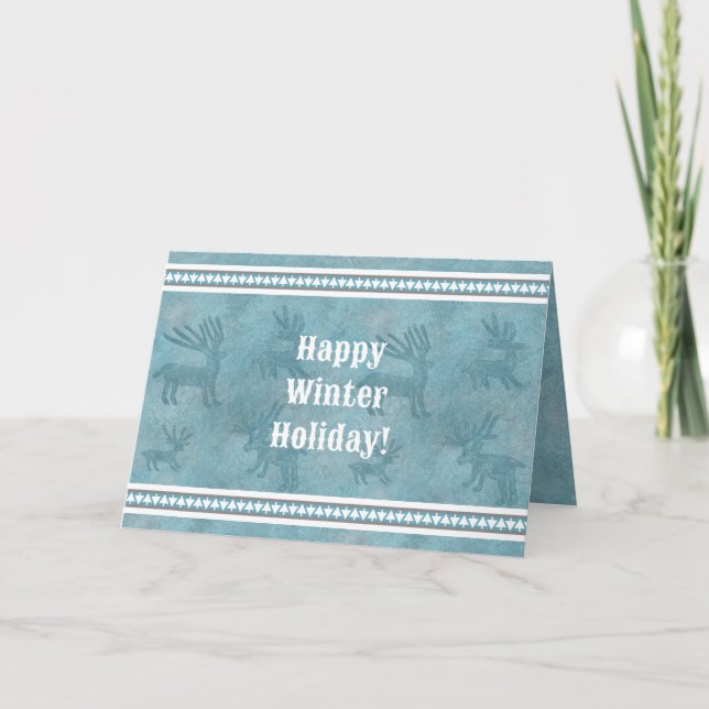 Carte Southwest Winter Deer Blue Holiday Salutation (Devant)
