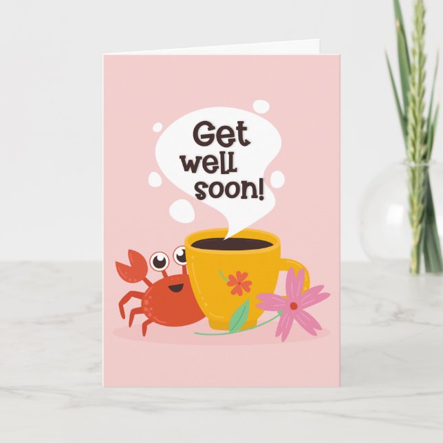 Carte Soyez Bien Bientôt Mignonne Cartoon Crab Salutatio (Devant)