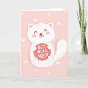 Carte Soyez Bien Bientôt White Cartoon Cat Salutation