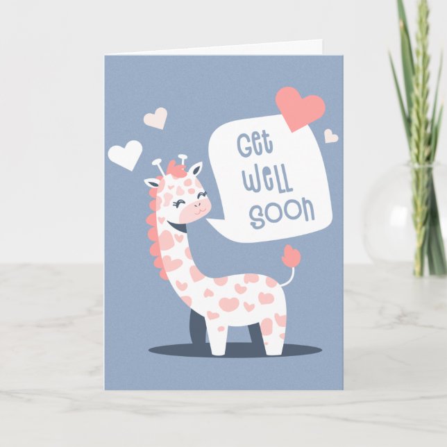 Carte Soyez bien Bientôt White Cartoon Giraffe Salutatio (Devant)