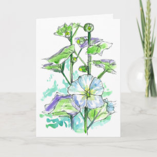 Carte Soyez Bien Bientôt White Hollyhocks Aquarelle Fleu