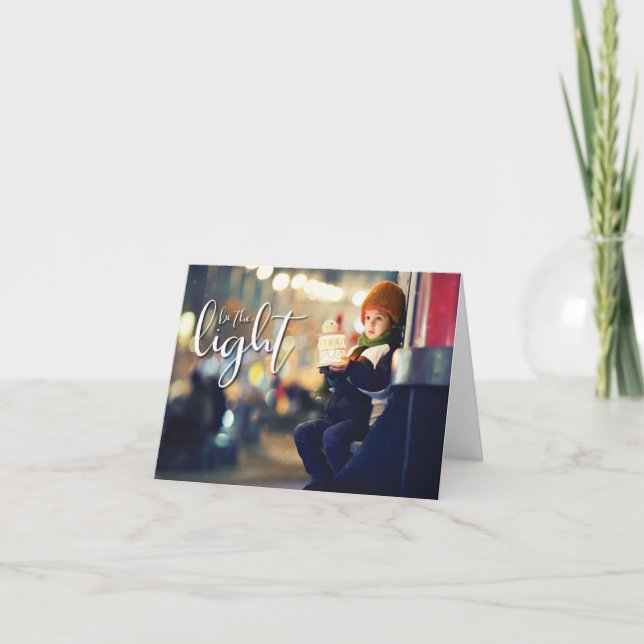 Carte Soyez la Lumière, Garçon avec lanterne (Devant)