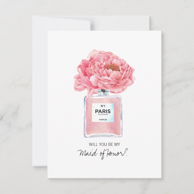 Carte Soyez ma servante des pivoines roses d'honneur et  (Devant)