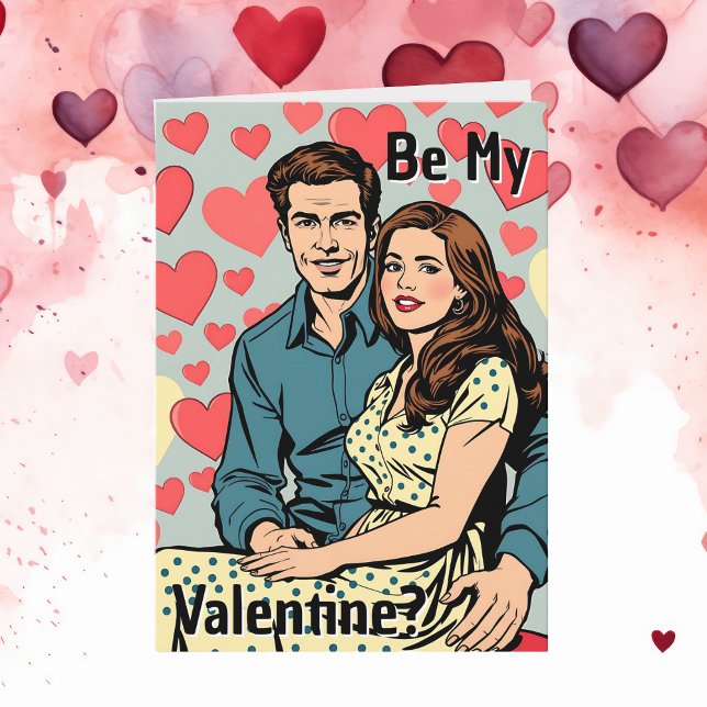 Carte Soyez mon Valentin ? Couple d'art pop rétro mignon (Créateur téléchargé)