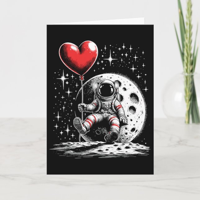 Carte Space Astronaut Heart Bylloon Valentine's Day Vale (Devant)