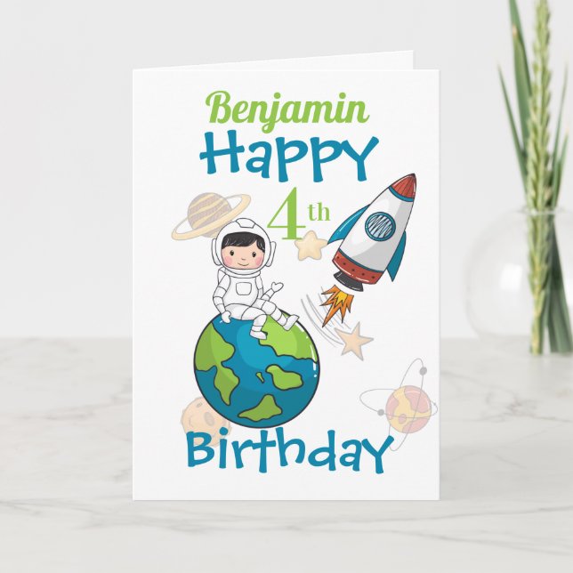 Carte Space Happy 4e anniversaire (Devant)