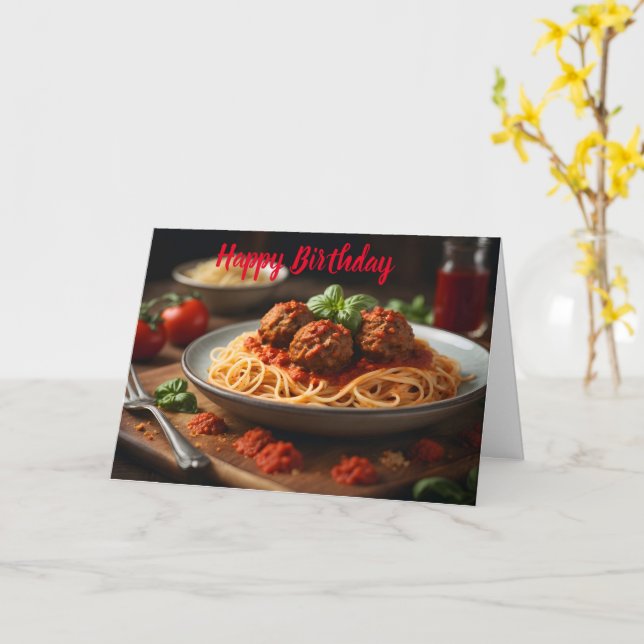 Carte Spaghetti et boulettes de viande dans l'assiette (Fleur jaune)