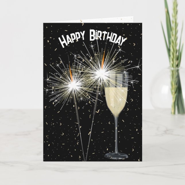 Carte Sparkler Anniversaire Avec Vin (Devant)