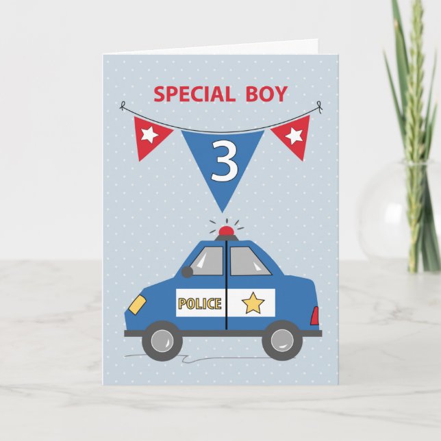 Carte Special Boy 3e anniversaire Blue Police Car (Devant)