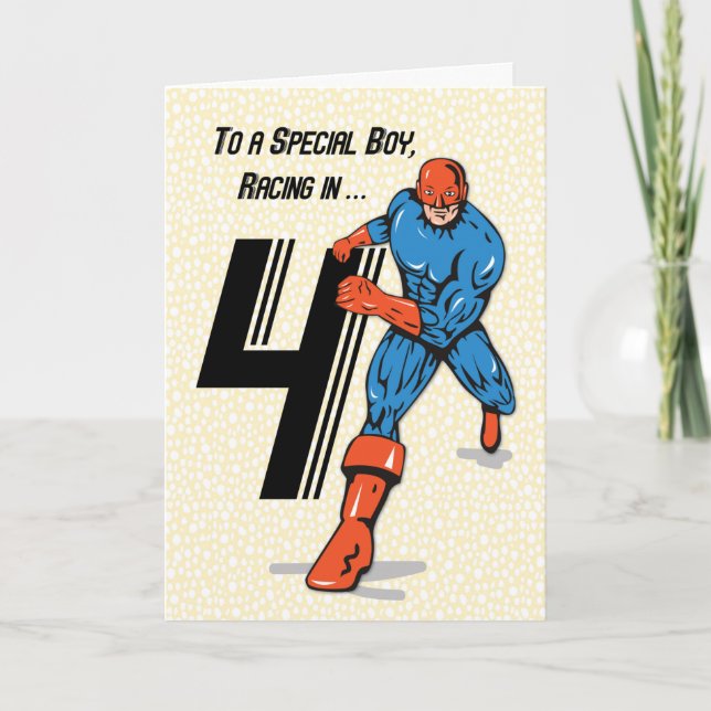 Carte Special Boy Superhero 4e anniversaire (Devant)
