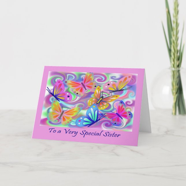 Carte Special Sister Papillons Roses (Devant)