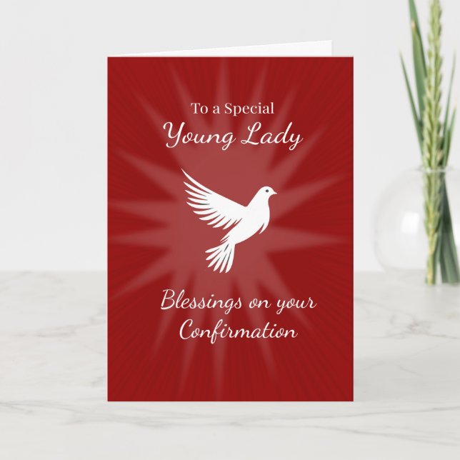 Carte Special Young Lady Confirmation Religious Red Dove (Devant)