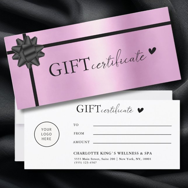 Carte Spécifique au client, Logo Certificat cadeau d'ent (Customer specific, Logo, Salon, Violet-Black, Ribbon, Business Gift Certificate.)