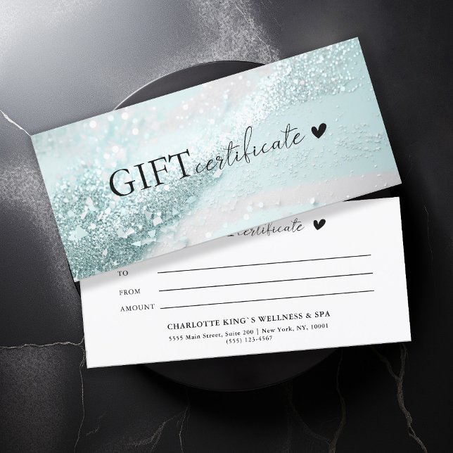 Carte Spécifique au client, pinceau à menthe, entreprise (Customer specific, trendy, mint-silver, glitter, business gift certificate.)