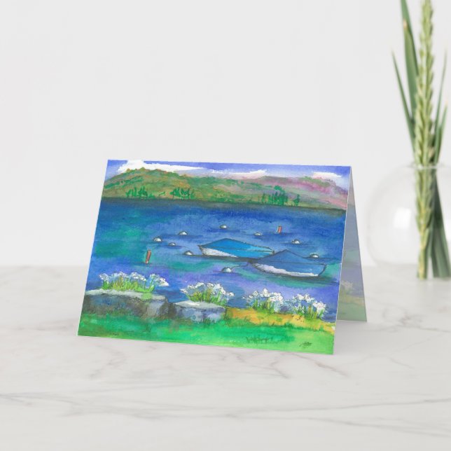 Carte Speedboat Mountain Lake Watercolor Joyeux annivers (Devant)