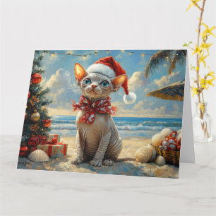 Carte Sphynx Chat Noël Plage Vintage