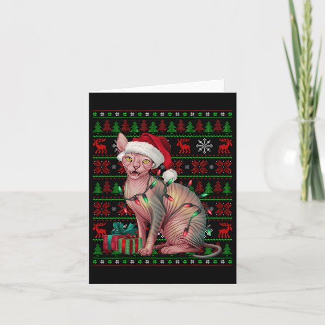 Carte Sphynx Chat Xmas Lights Vilant Santa Hat Sphynx Ch (Devant)