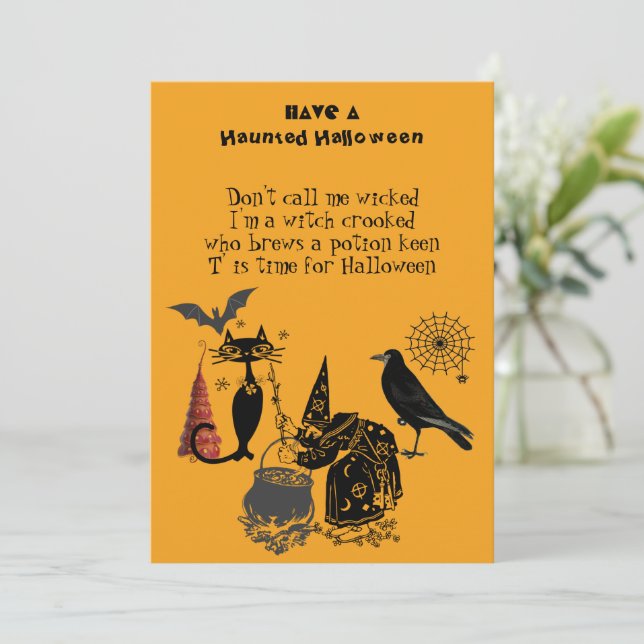 Carte Spooktacular Halloween Poème Chat Noir Corbeau Sor (Debout devant)