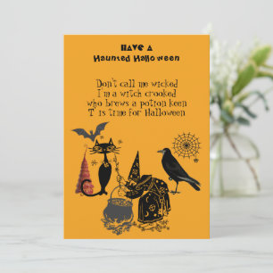 Carte Spooktacular Halloween Poème Chat Noir Corbeau Sor