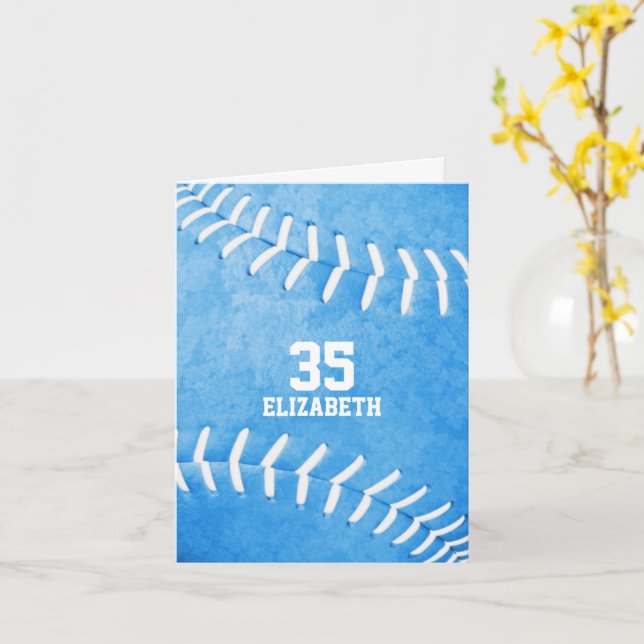Carte sport de softball bleu simple et personnalisé (Fleur jaune)