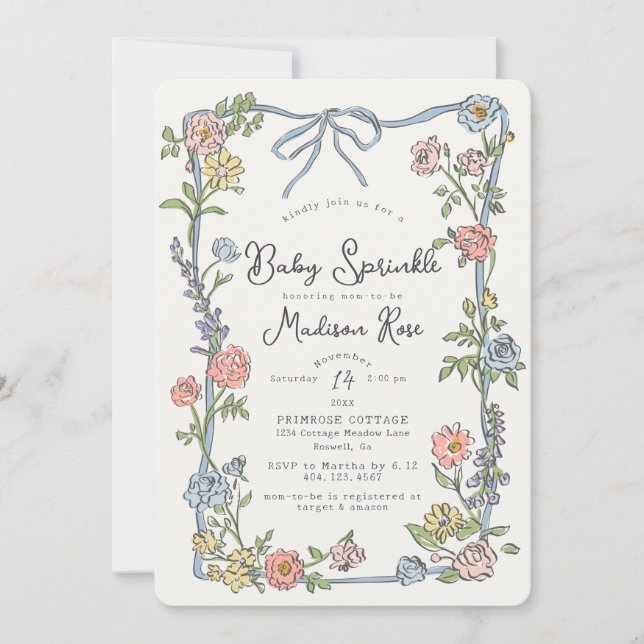 Carte Spring Garden Party Pastel Floral Baby Sprinkl (Devant)