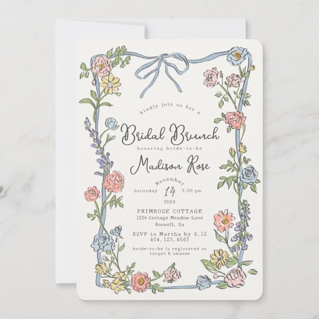 Carte Spring Garden Party Pastel Floral Bridal Brunch (Devant)