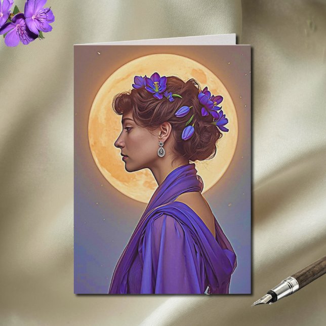 Carte Spring Muse  in purple Folded Greeting Card (Créateur téléchargé)