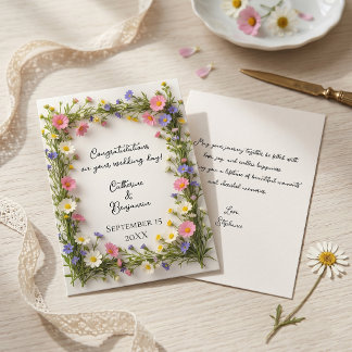 Carte Spring Wildflower Border Wedding Congratulations