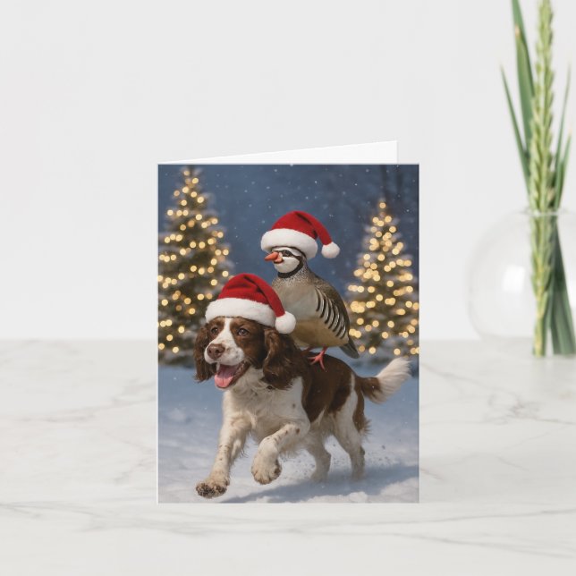 Carte Springer Spaniel and Partridge Christmas card (Devant)