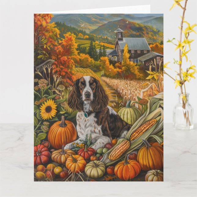 Carte Springer Spaniel Chien Automne Harvest Thankgiving (Fleur jaune)