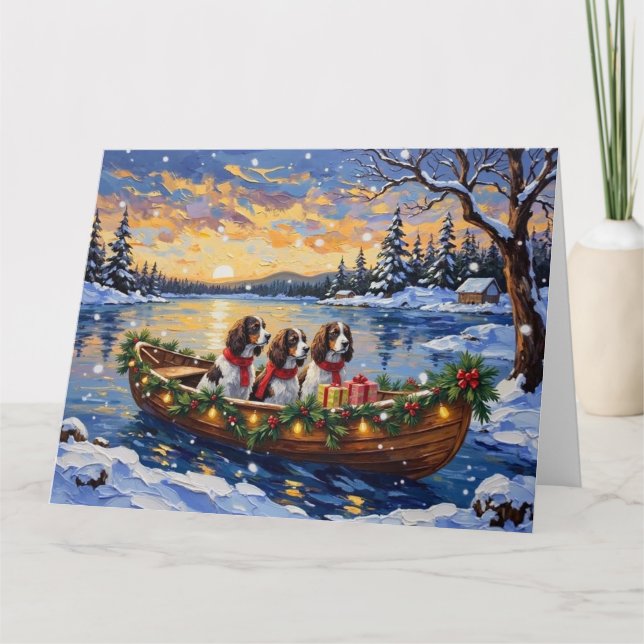 Carte Springer Spaniel Christmas Boat Holiday (Devant)