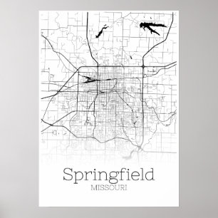 Carte Springfield - Missouri - Poster de carte de 