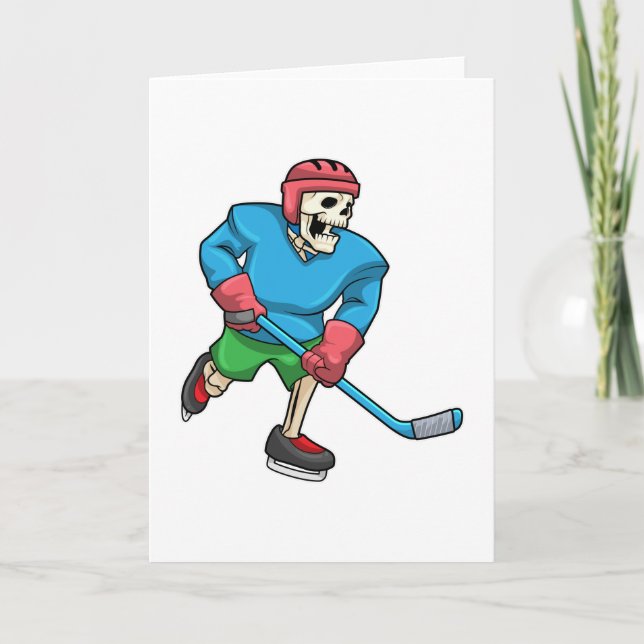Carte Squelette au hockey sur glace avec Bâton de hockey (Devant)