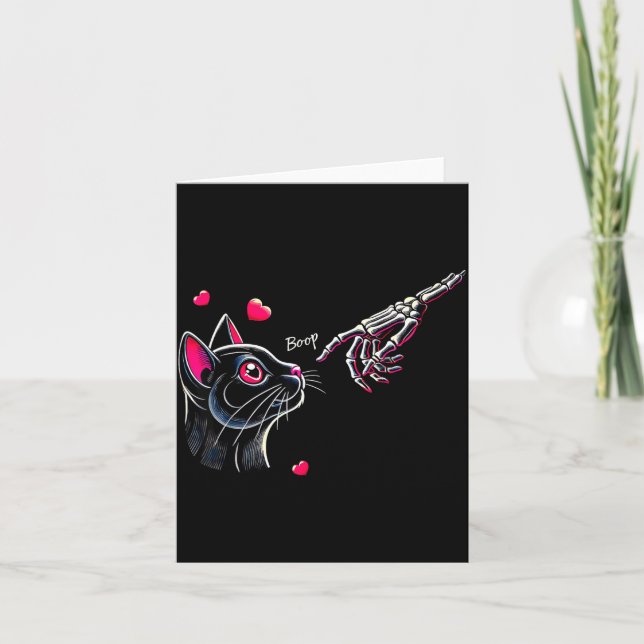 Carte Squelette de main de chat noir Boop Saint-Valentin (Devant)