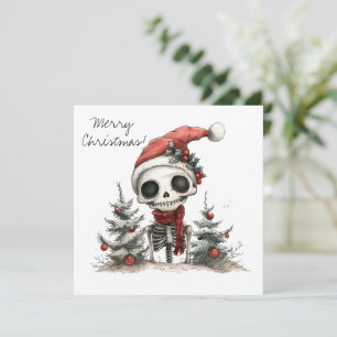 Carte Squelette de Noël mignon avec arbres de Noël