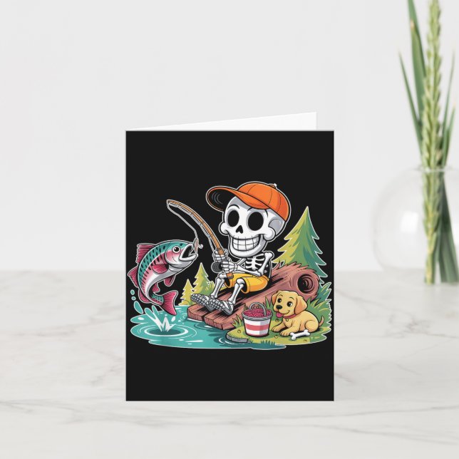Carte Squelette de pêche avec chien et poisson sauteur (Devant)