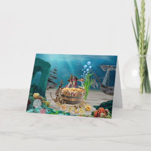 CARTE SQUELETTE DE PIRATE DANS UN TONNEAU