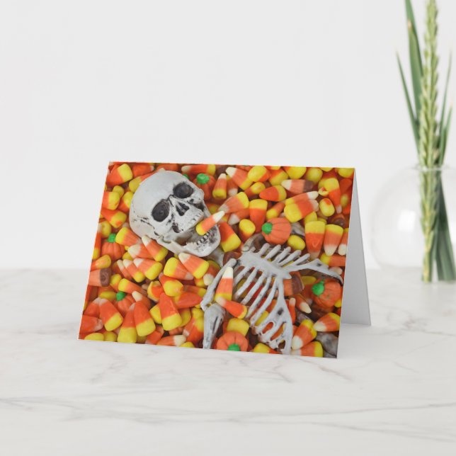Carte Squelette D'Halloween En Corne De Bonbons (Devant)
