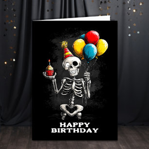 Carte Squelette drôle avec ballons d'anniversaire