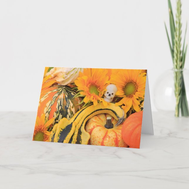 Carte Squelette drôle, Citrouille, Tournesol, Halloween (Devant)