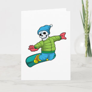 Carte Squelette en snowboardeur avec snowboard