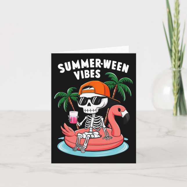 Carte Squelette Flamant rose Summerween Vibes Halloween  (Devant)
