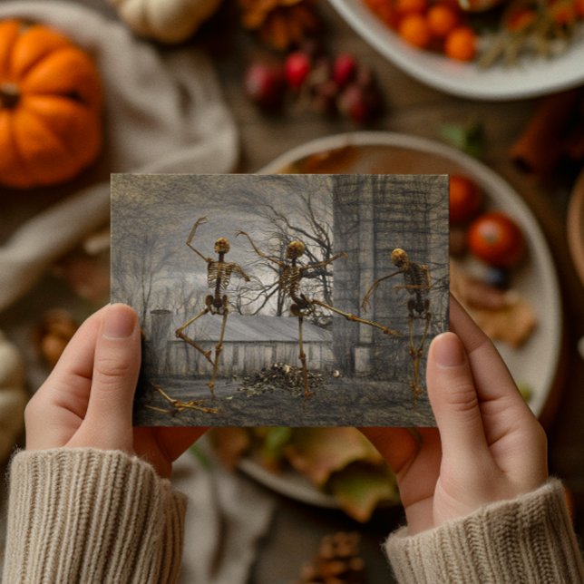 Carte Squelettes dansants en découpage Halloween vintage (Créateur téléchargé)