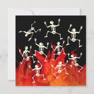 Carte Squelettes dansants en flammes de feu pour Hallowe
