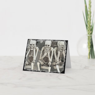 Carte Squelettes ne voient aucun mal Halloween noir et b
