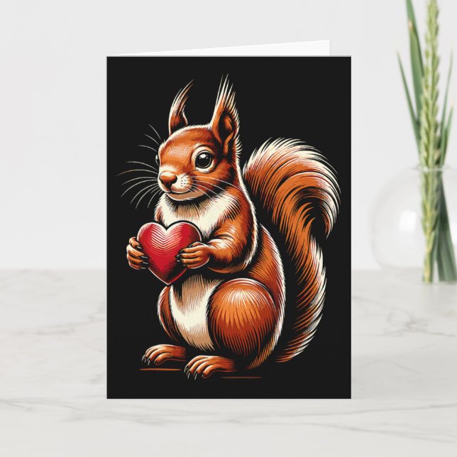 Carte Squirrel Holding Heart Valentine's Day Cute Valent (Devant)