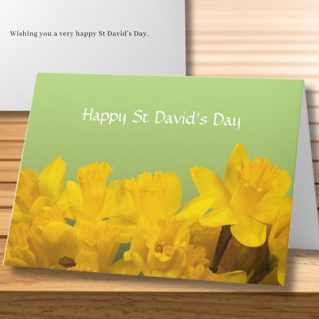 Carte St David's Day Yellow Daffodils Personalized (Message and Text on front is all editable, edit as required)